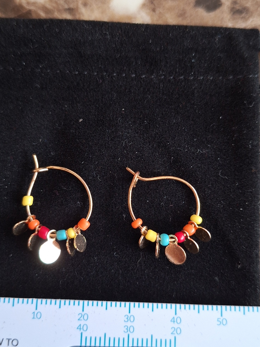 Gold Hoop Earrings with Multicolor Beads and Charms